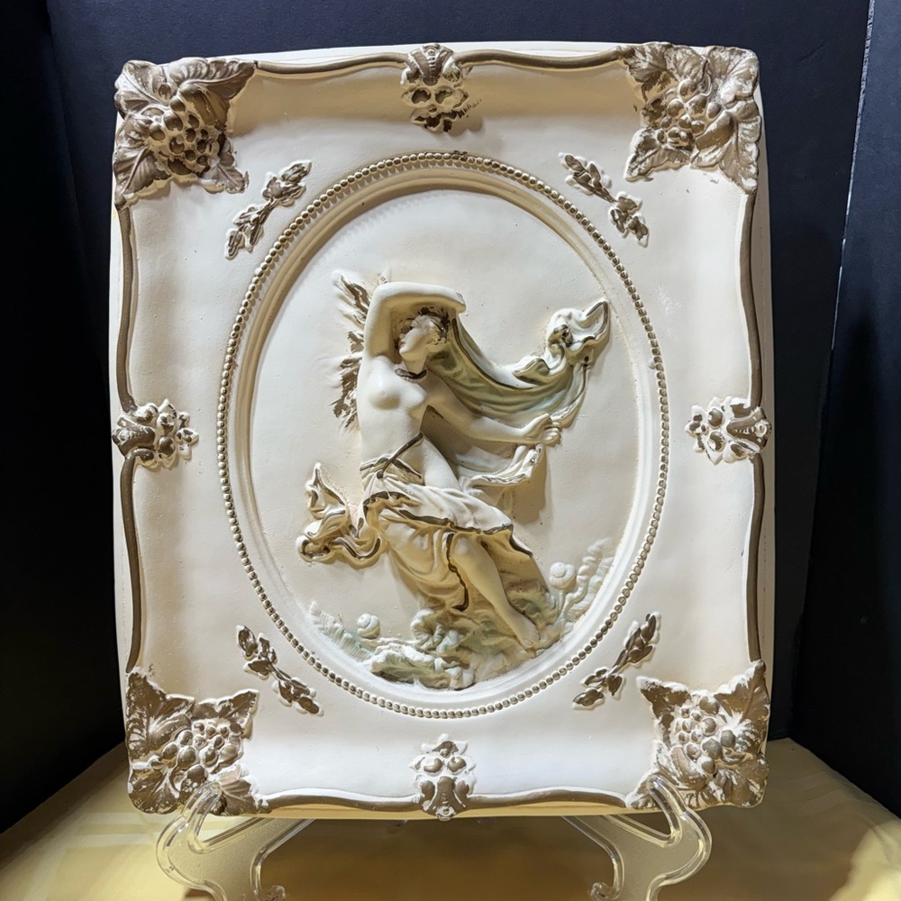 Vintage Decorative Plaque  Nude Woman Chalk ware 3d  Relief  Wall Plaque MCM